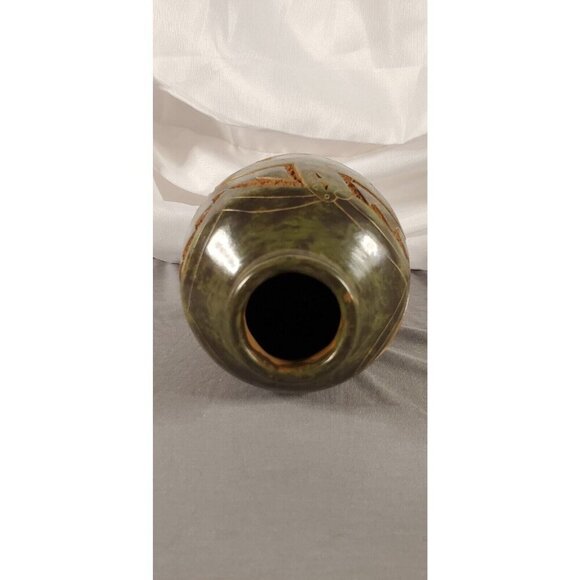 Nicaraguan Sgraffito Pottery Vase Hand Carved Etched Signed Green Sea Turtle 7" - Picture 6 of 12